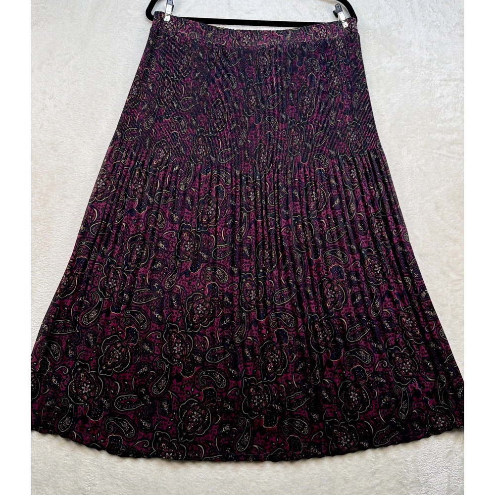 Pleated Midi Skirt Womens Medium Paisley Semi Sheer Boho Pull‎ On